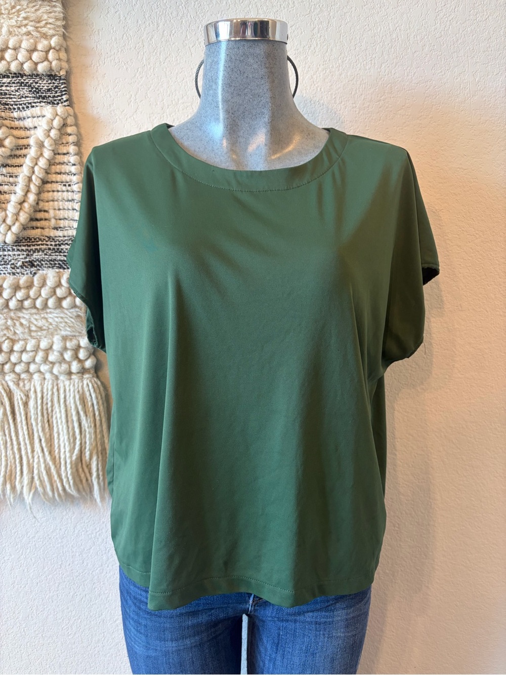 Zara Olive Green Short-Sleeve Crew Neck Top